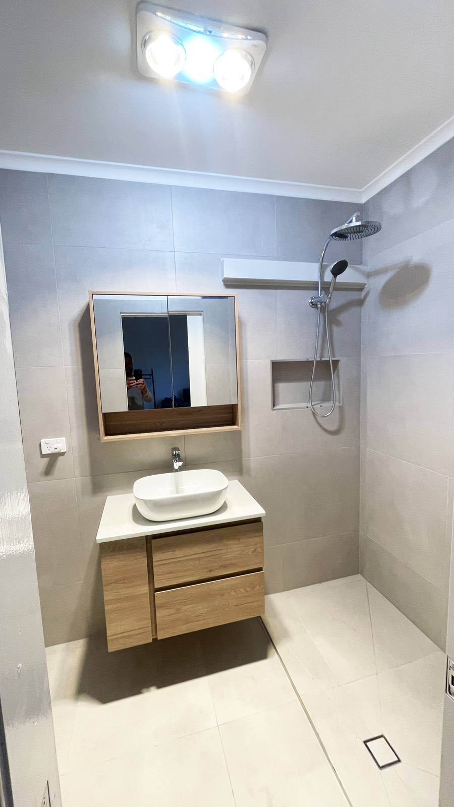 Newly renovated ensuite bathroom in Ormond by Sealed Trading, pictured before shower screen installation.